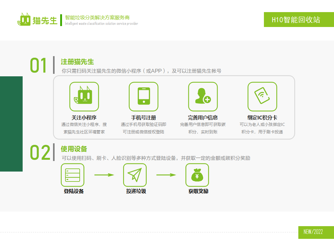 貓先生智能再生資源回收站，廢舊物資回收站，智能再生資源回收箱使用流程，社區(qū)垃圾分類(lèi)站生產(chǎn)廠(chǎng)家